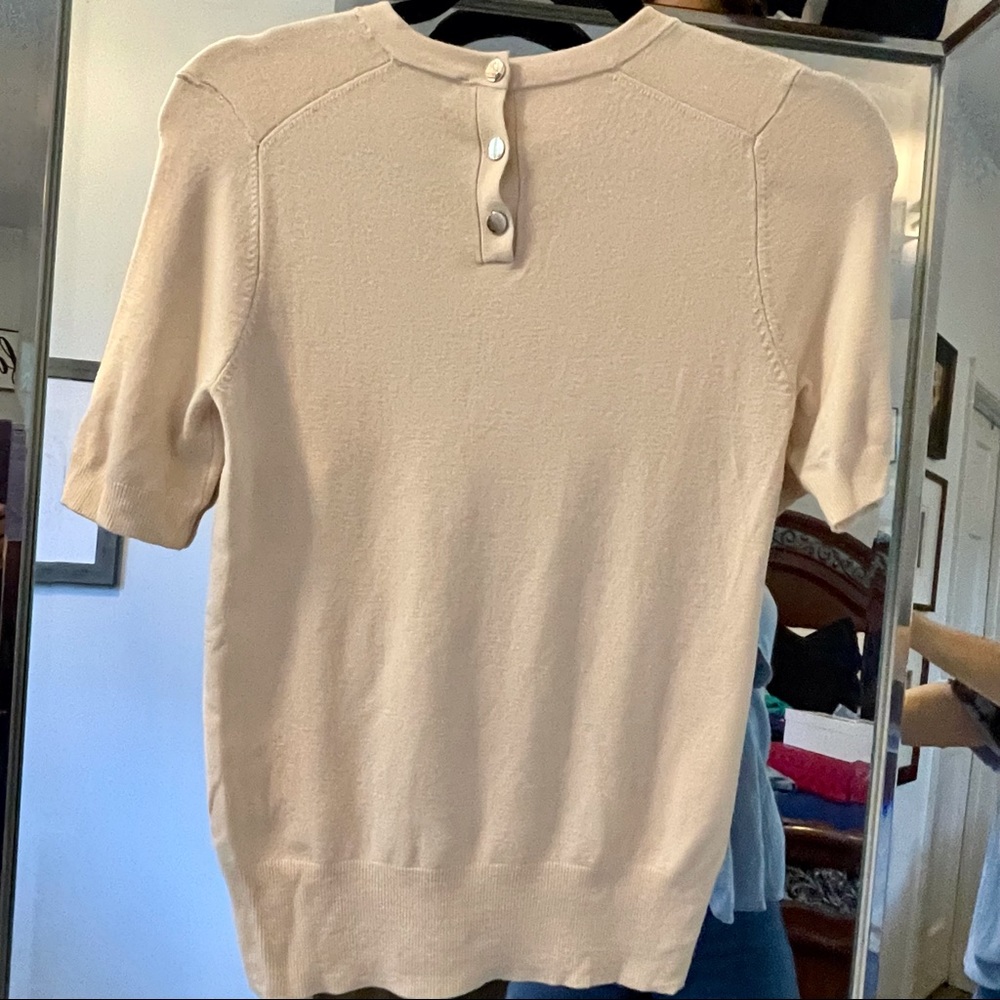 Zara Beige Basic Knit short sleeve sweater with gold buttons size S - Picture 3 of 9